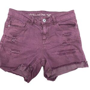 vanilla star med rise midi jean shorts distressed purple stretch size 5 READ